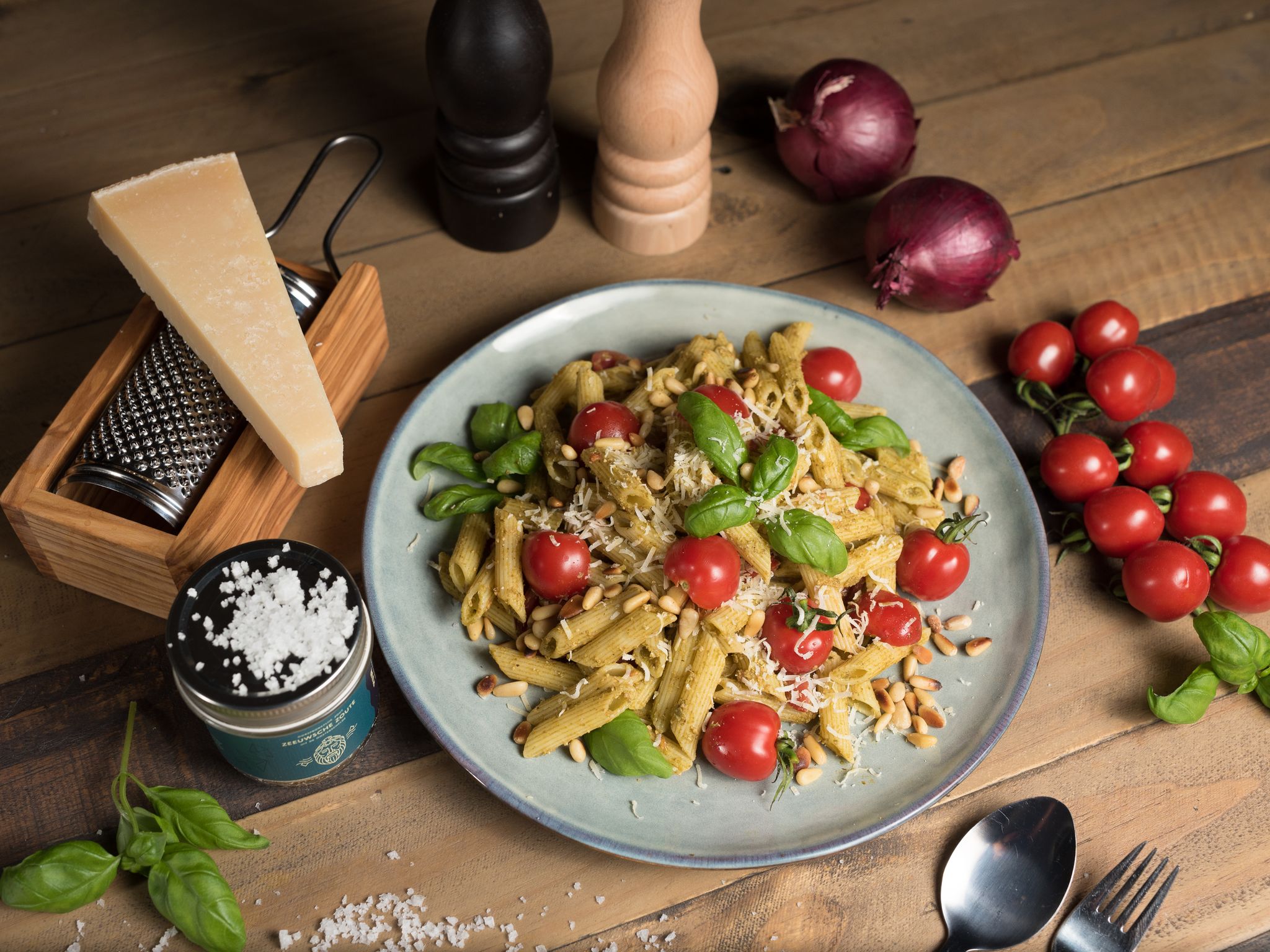 Pasta Pesto bovenaanzicht